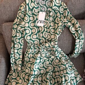 Zara Green Patterned Dress